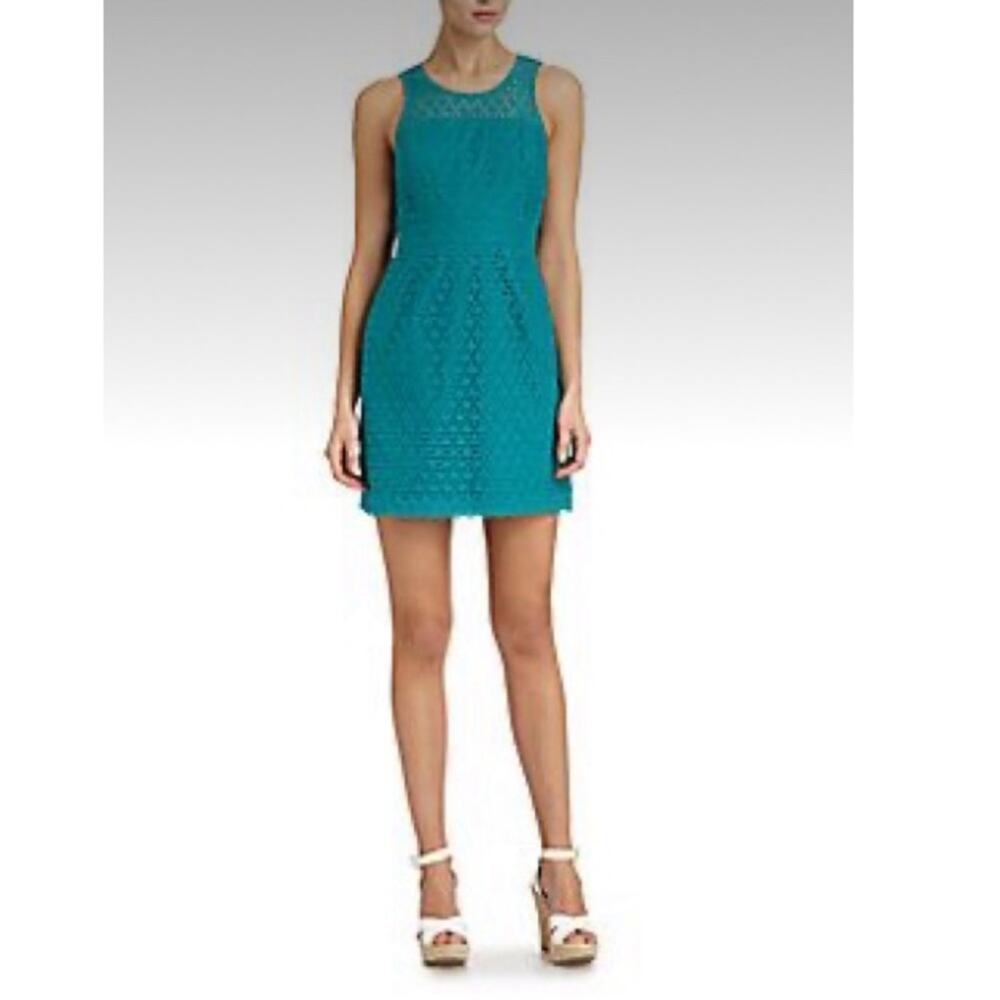 Ali Ro Floral Eyelet Sleeveless Fit and Flare Turquoise Dress